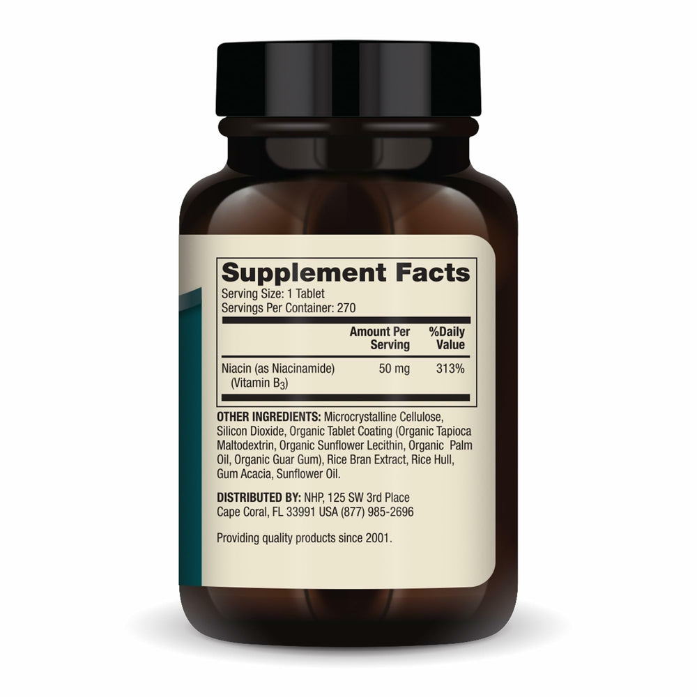 Close-up of Dr. Mercola Niacinamide mini tablets for easy swallowing.