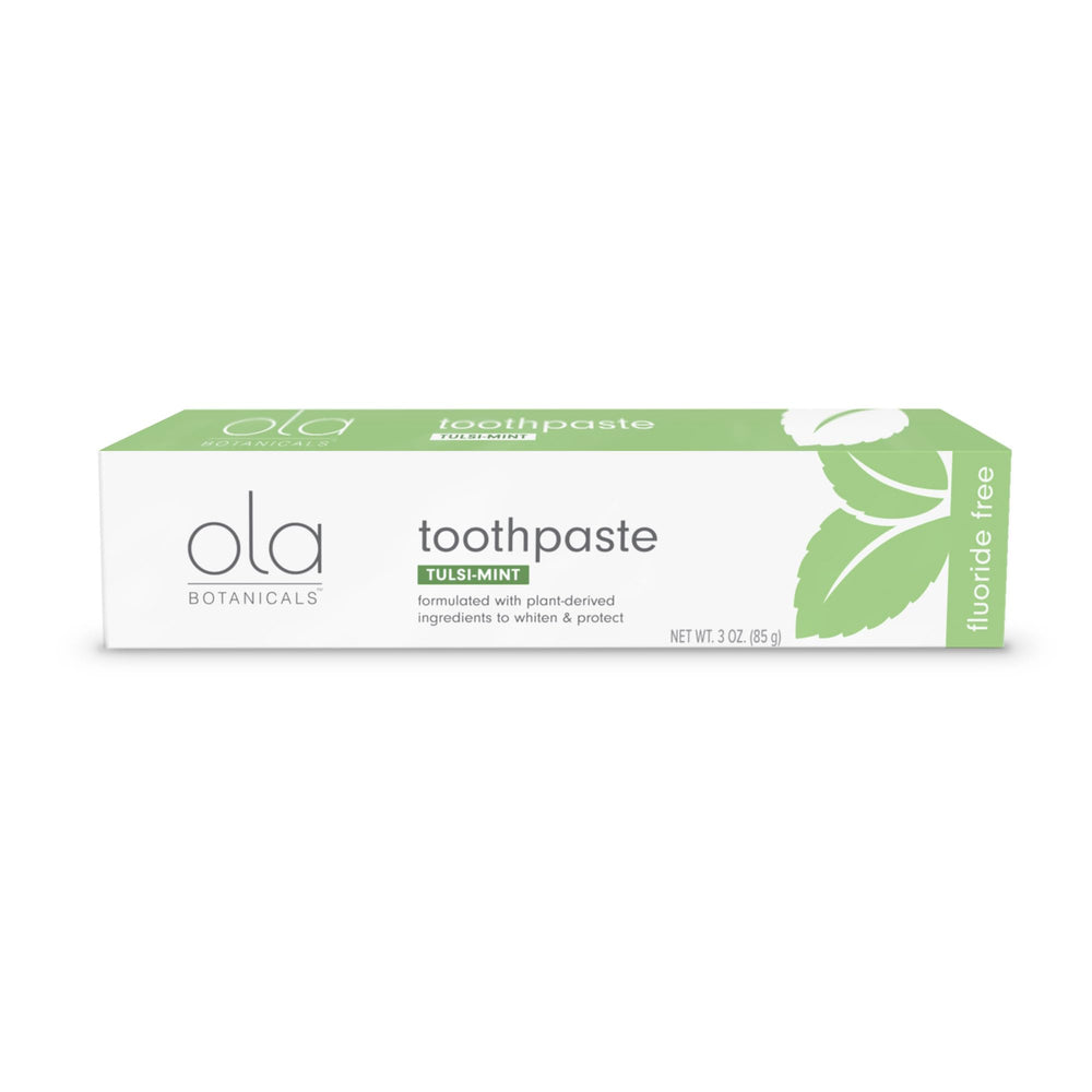 Dr. Mercola Ola Botanicals Toothpaste Tulsi-Mint packaging emphasizing fluoride-free formula