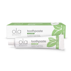 Dr. Mercola Ola Botanicals Toothpaste Tulsi-Mint tube showing natural cleaning and fresh breath