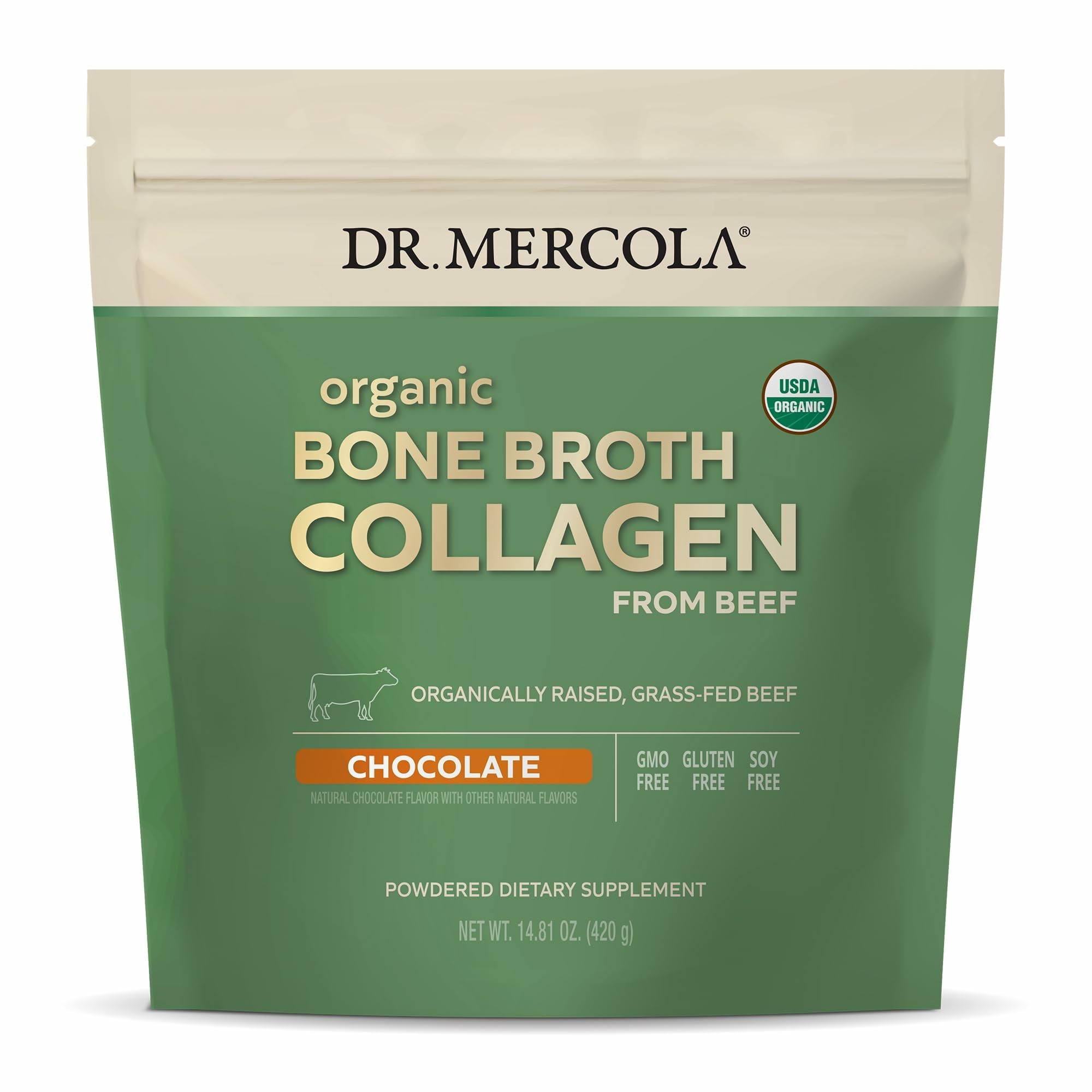 Dr. Mercola bone broth collagen powder pour for easy mixing