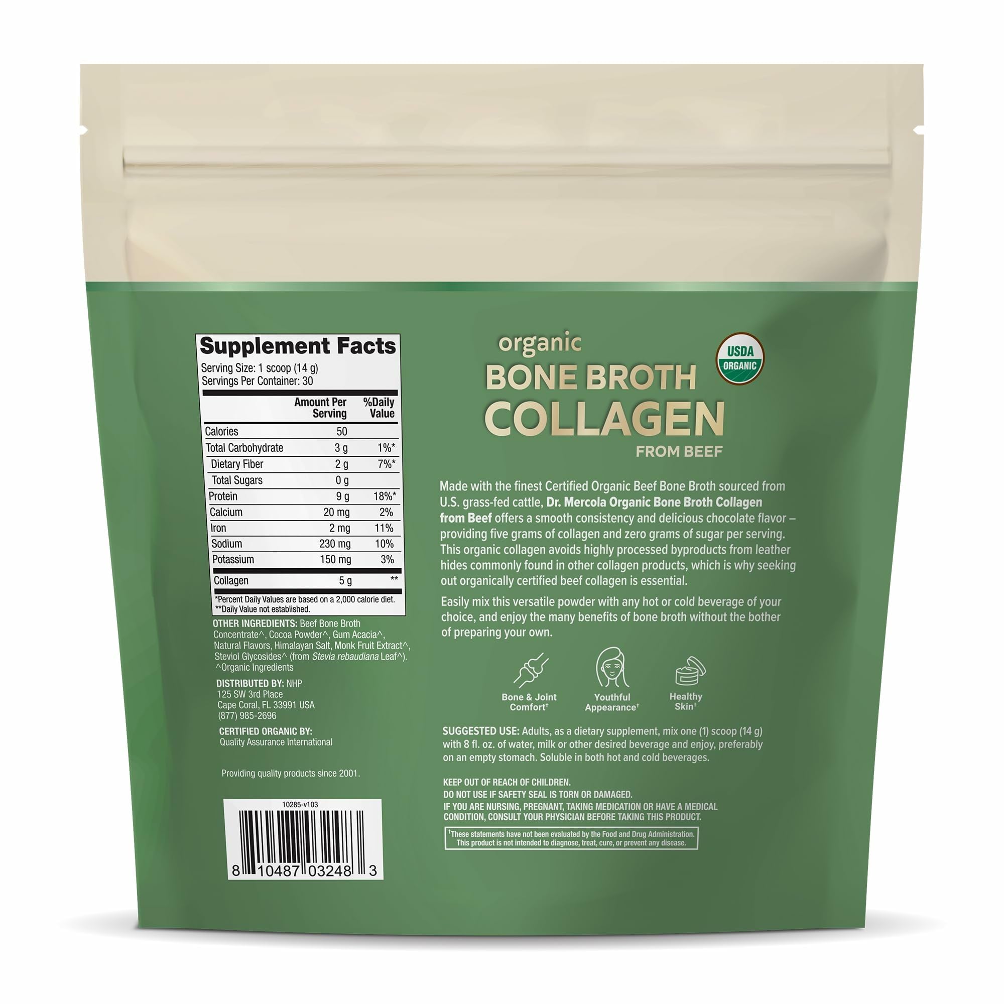 Dr. Mercola collagen powder scoop delivering 5 g per serving