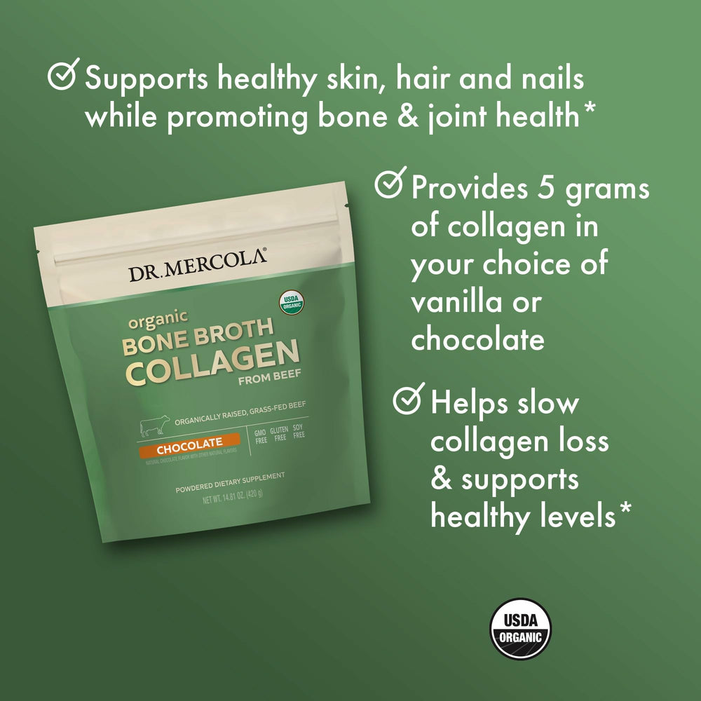 Dr. Mercola collagen powder blended into smoothies for convenient nutrition