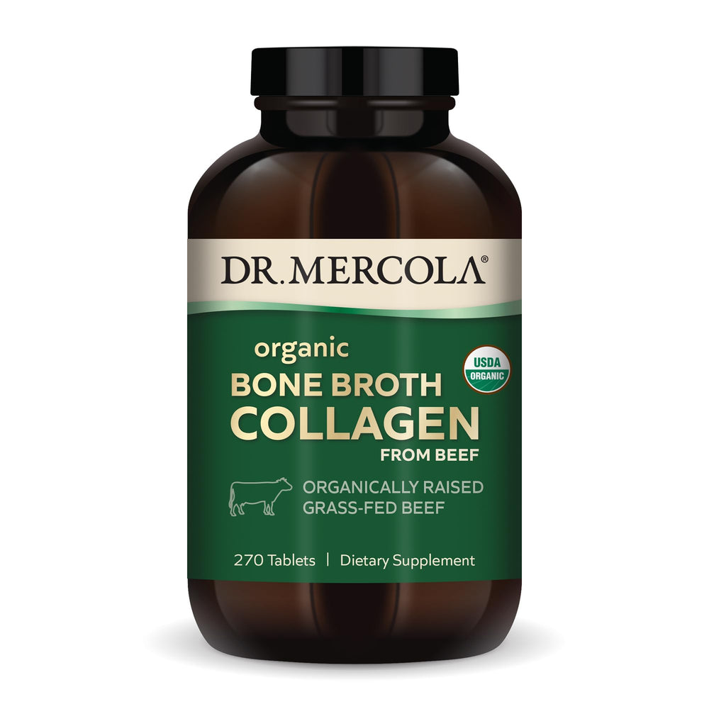 Dr. Mercola Organic Bone Broth Collagen tablets bottle for daily skin support