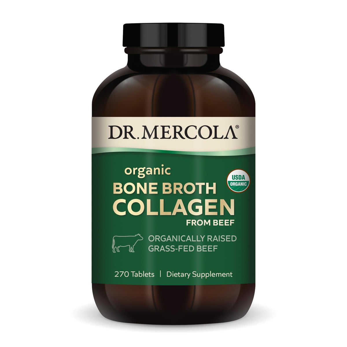 Dr. Mercola Organic Bone Broth Collagen tablets bottle for daily skin support