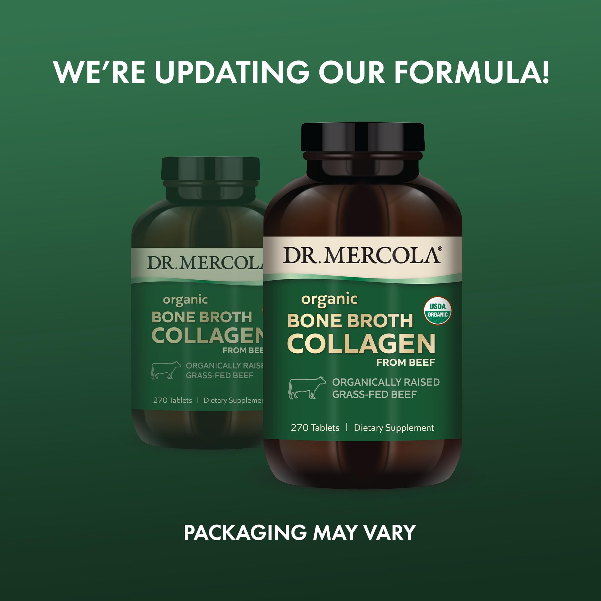 USDA Organic seal on Dr. Mercola bone broth collagen packaging