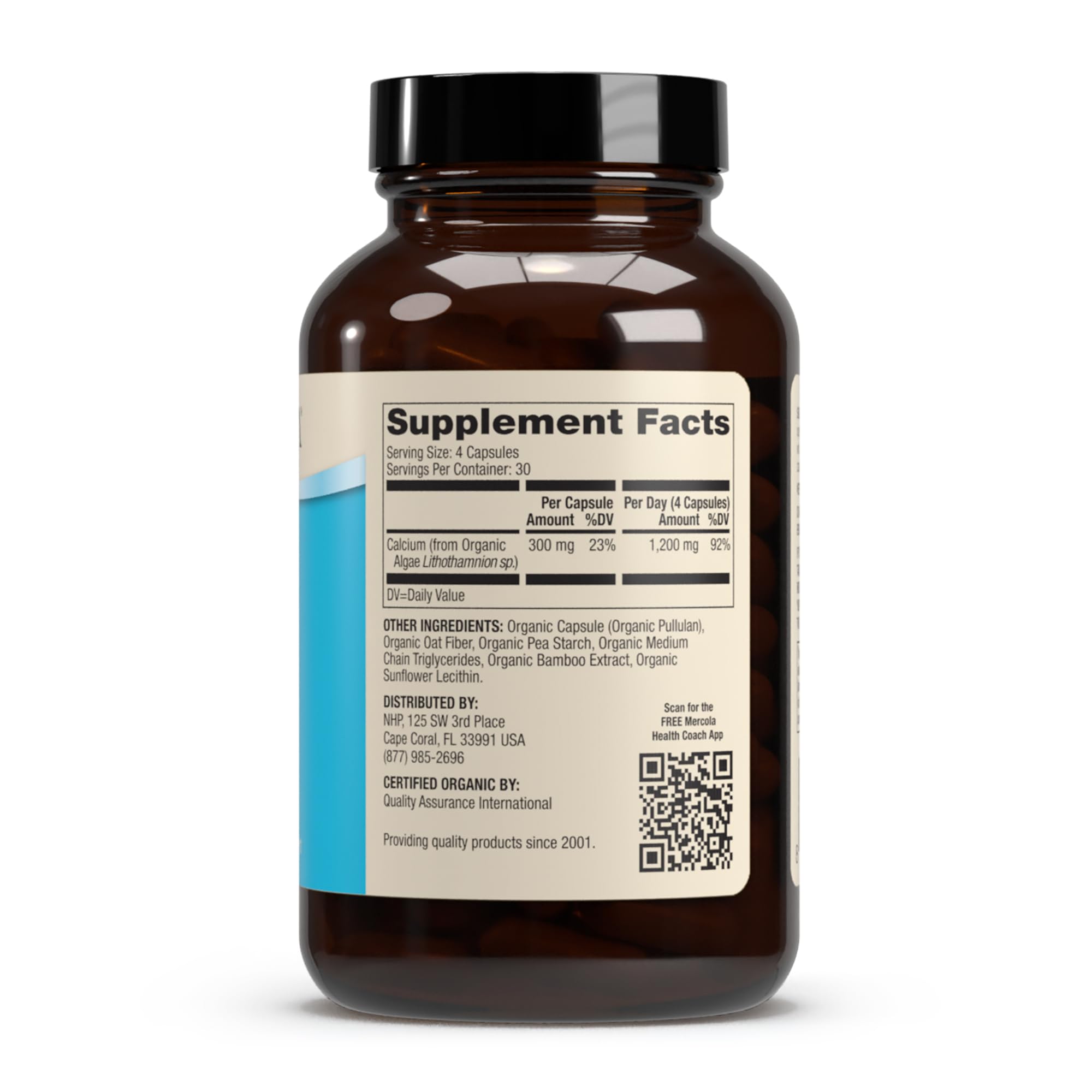 Dr. Mercola Organic Calcium capsules close-up showing powder-filled capsules