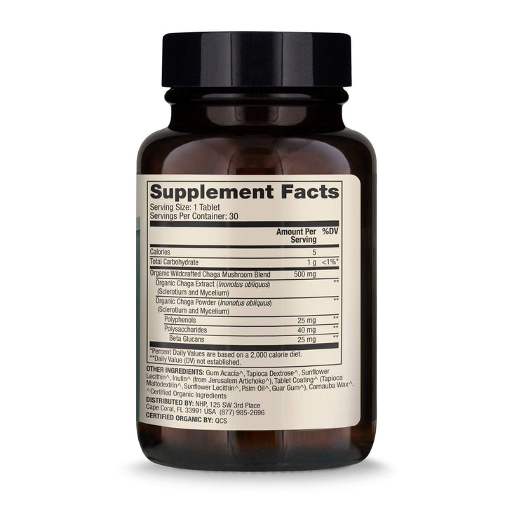 Close-up of Dr. Mercola Organic Chaga capsules for daily supplementation