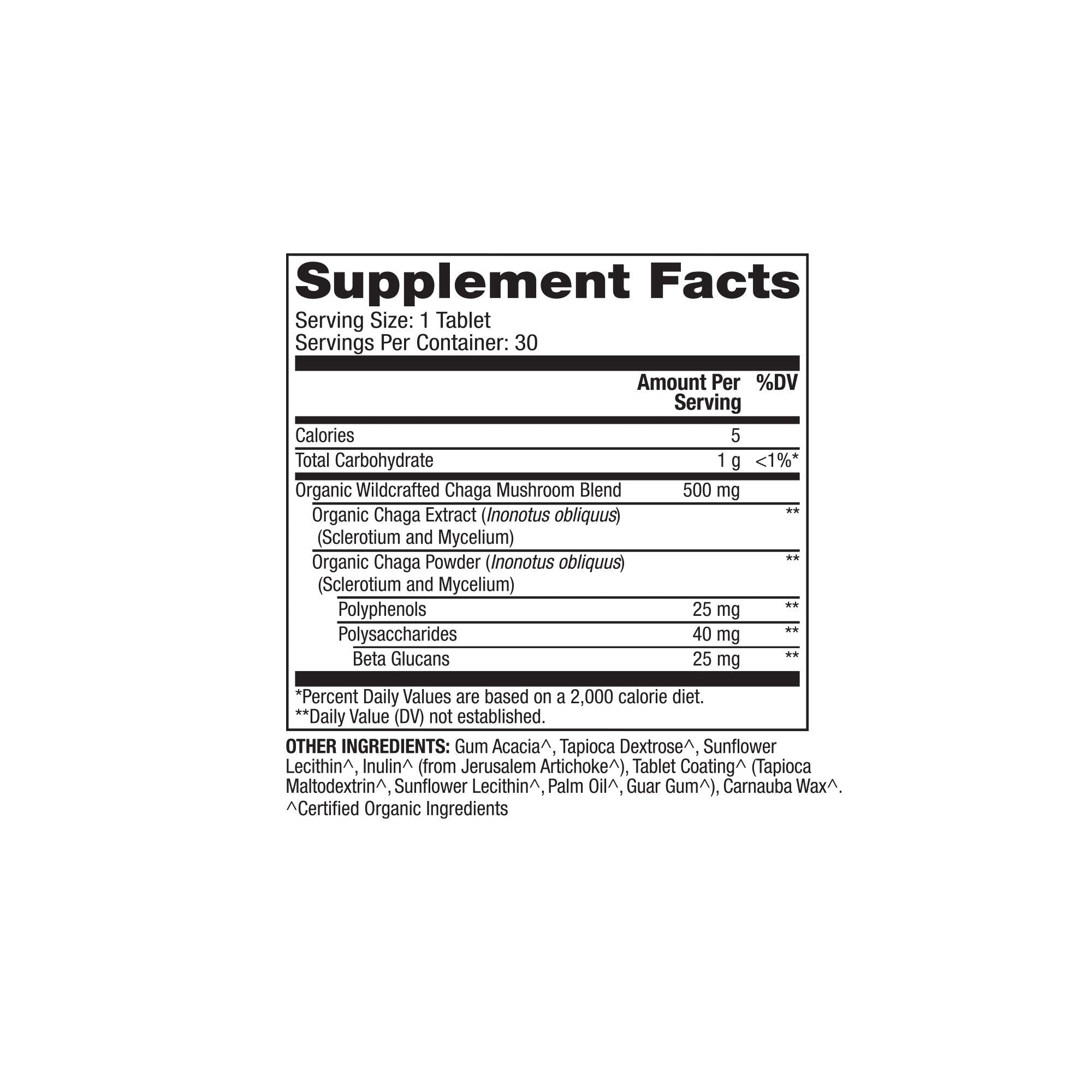 Dr. Mercola Organic Chaga label with USDA Organic and NSF certifications