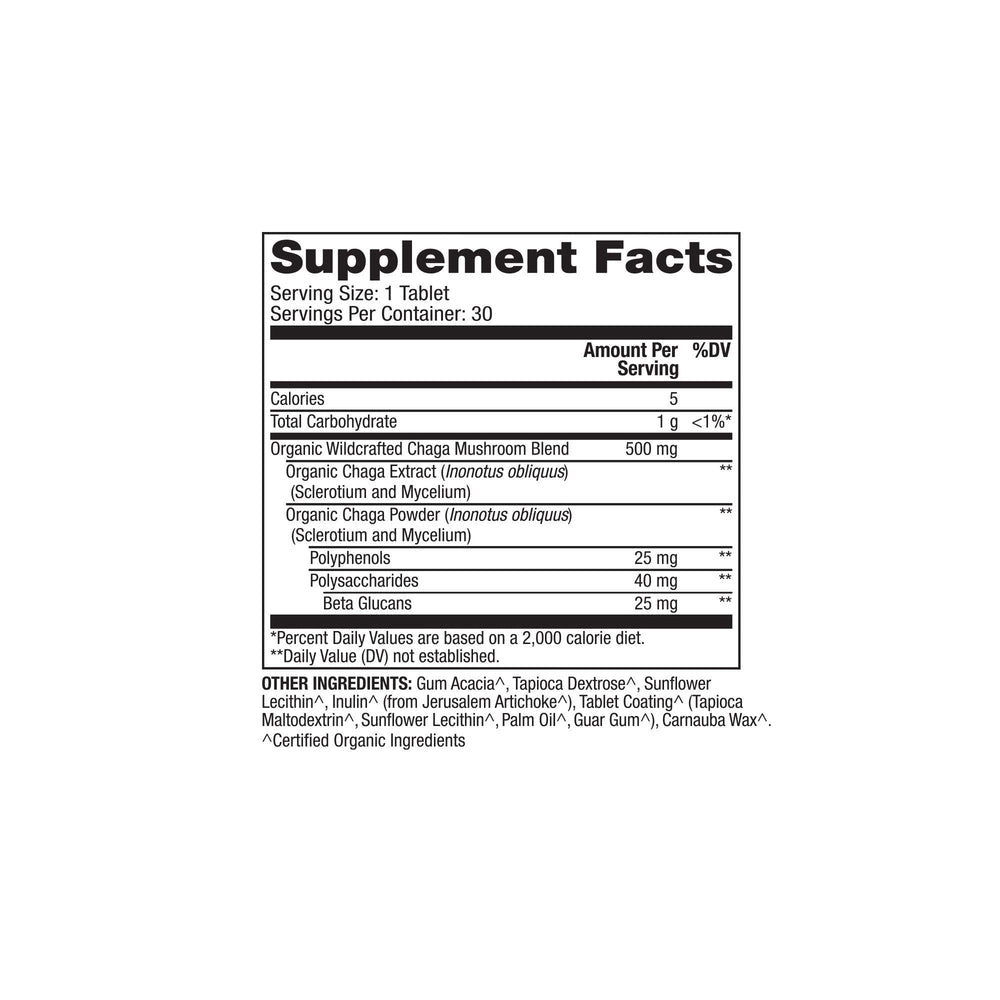 Dr. Mercola Organic Chaga label with USDA Organic and NSF certifications