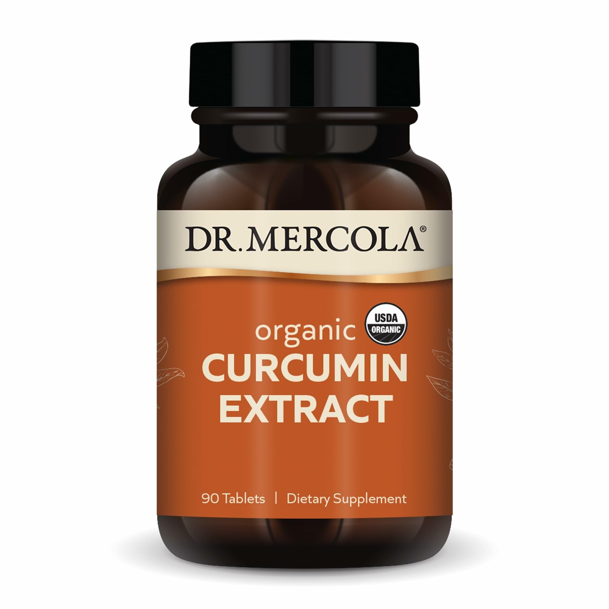 Dr. Mercola Organic Curcumin Extract bottle showing organic, non-GMO formula.