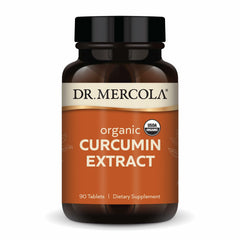 Dr. Mercola Organic Curcumin Extract bottle showing organic, non-GMO formula.