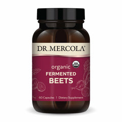 Dr. Mercola Organic Fermented Beets bottle highlighting organic nitrate source for energy