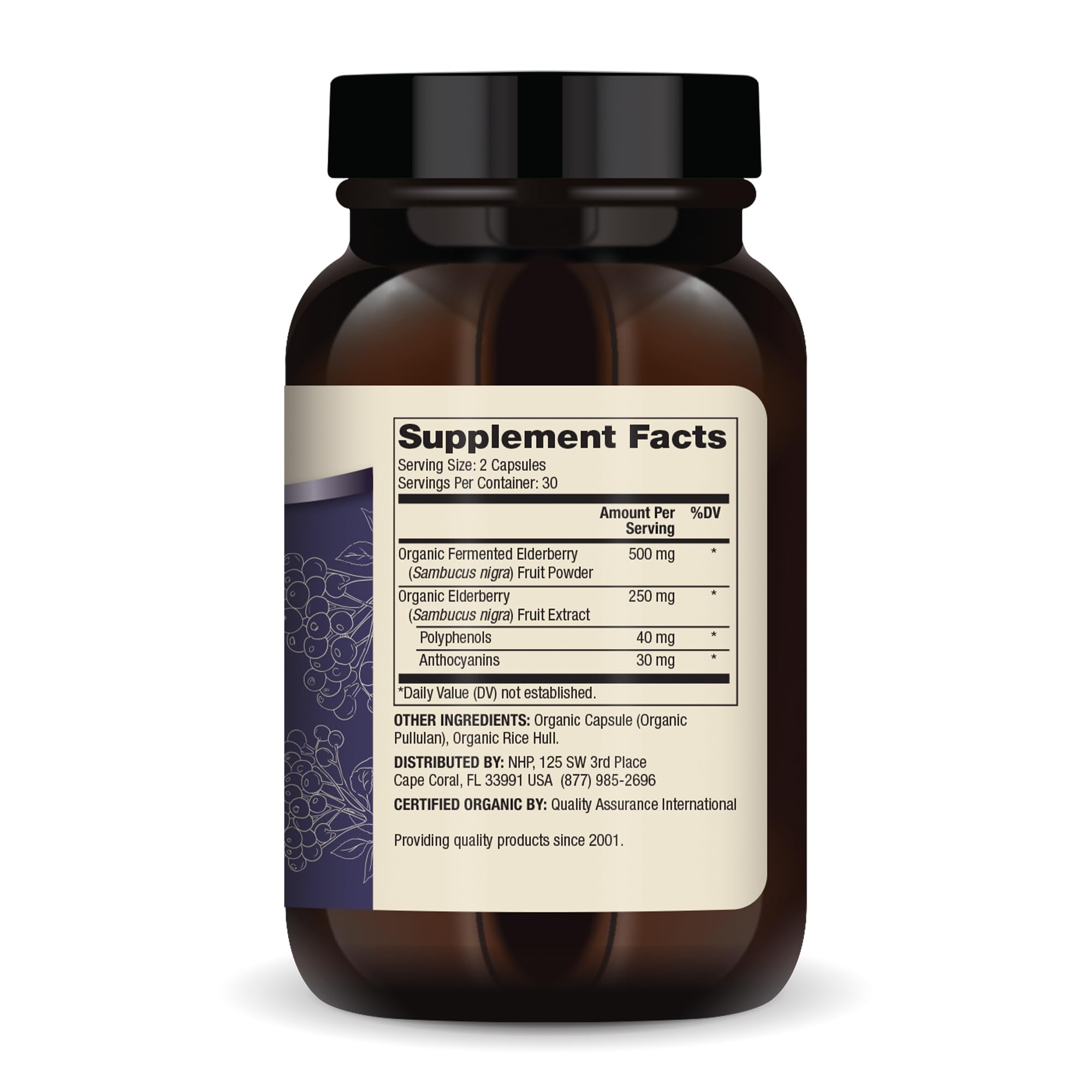 Close-up of Dr. Mercola Elderberry capsules for easy daily supplementation.