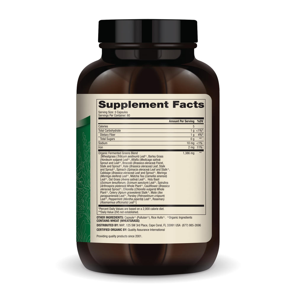 Dr. Mercola Organic Fermented Greens bottle display, ready for daily routine and nutrient balance.
