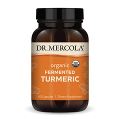 Dr. Mercola Organic Fermented Turmeric bottle front highlighting high-bioavailability curcuminoids