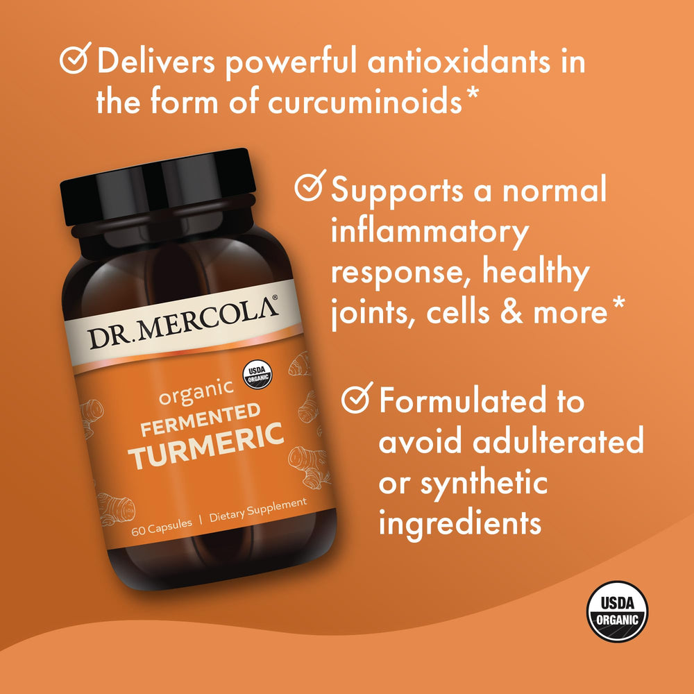 Dr. Mercola Organic Fermented Turmeric fermentation process visual indicating enhanced bioavailability