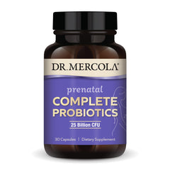 Dr. Mercola Prenatal Complete Probiotics bottle showing high-potency formula for pregnancy