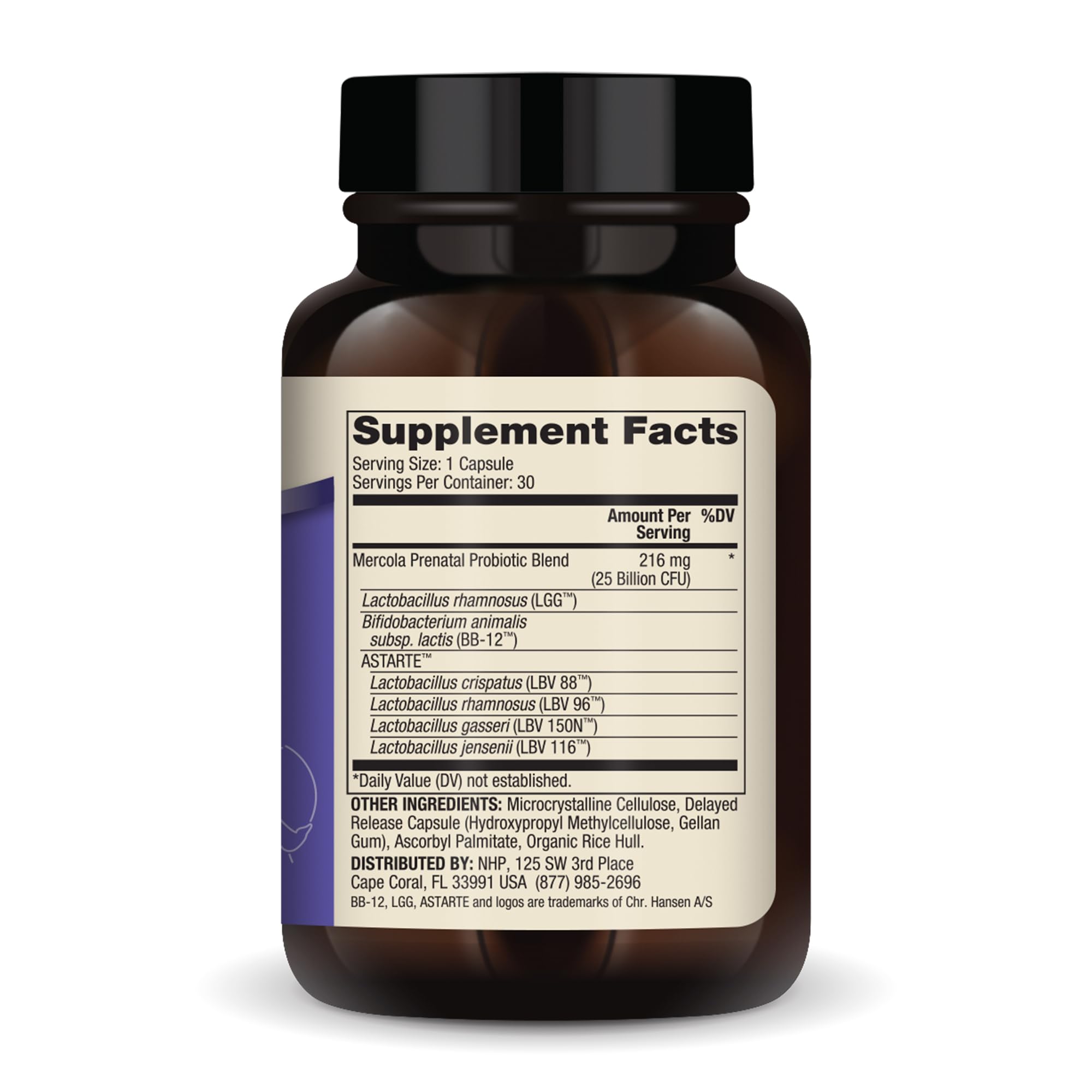 Capsules close-up highlighting the 25B CFU prenatal probiotic