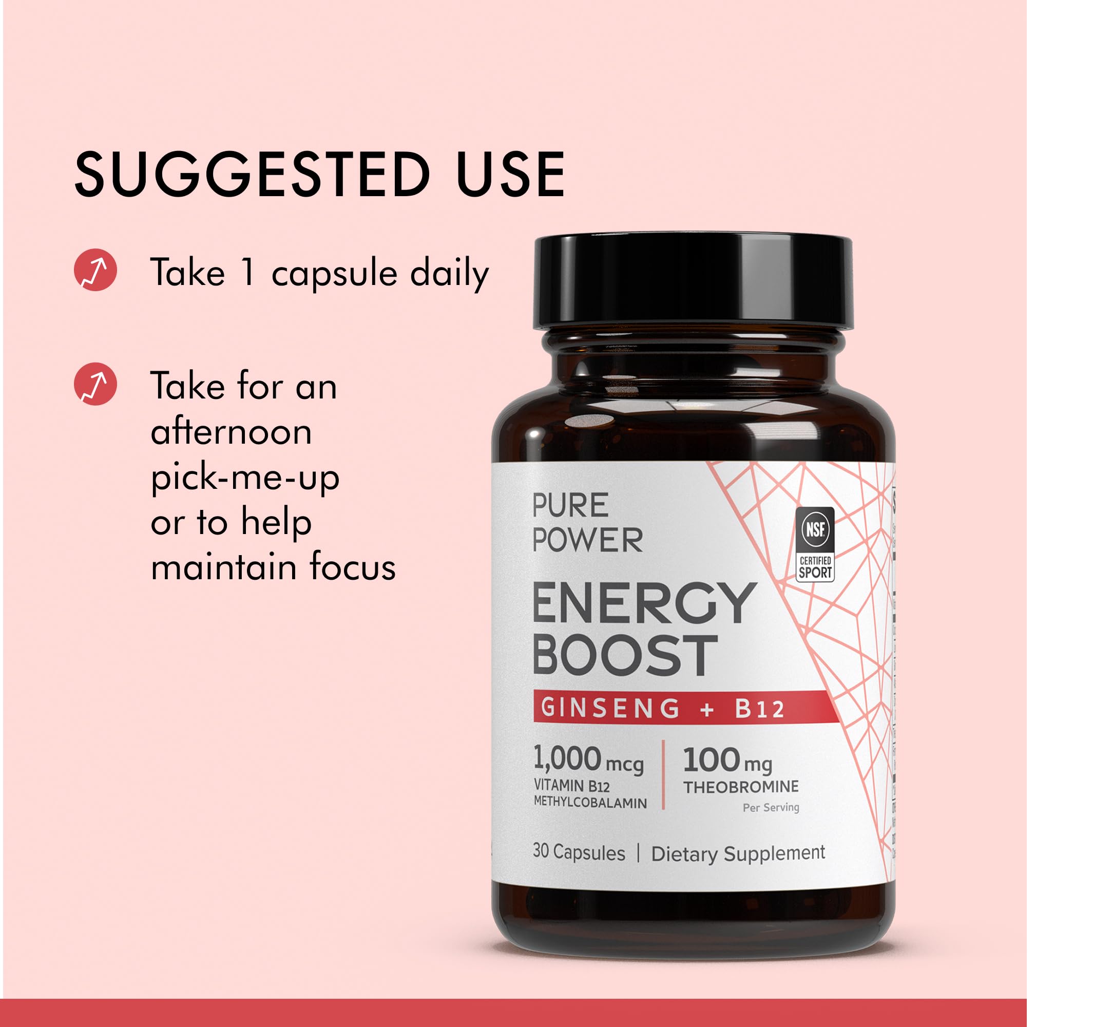 Dr. Mercola Pure Power Energy Boost bottle side showcasing capsule format.