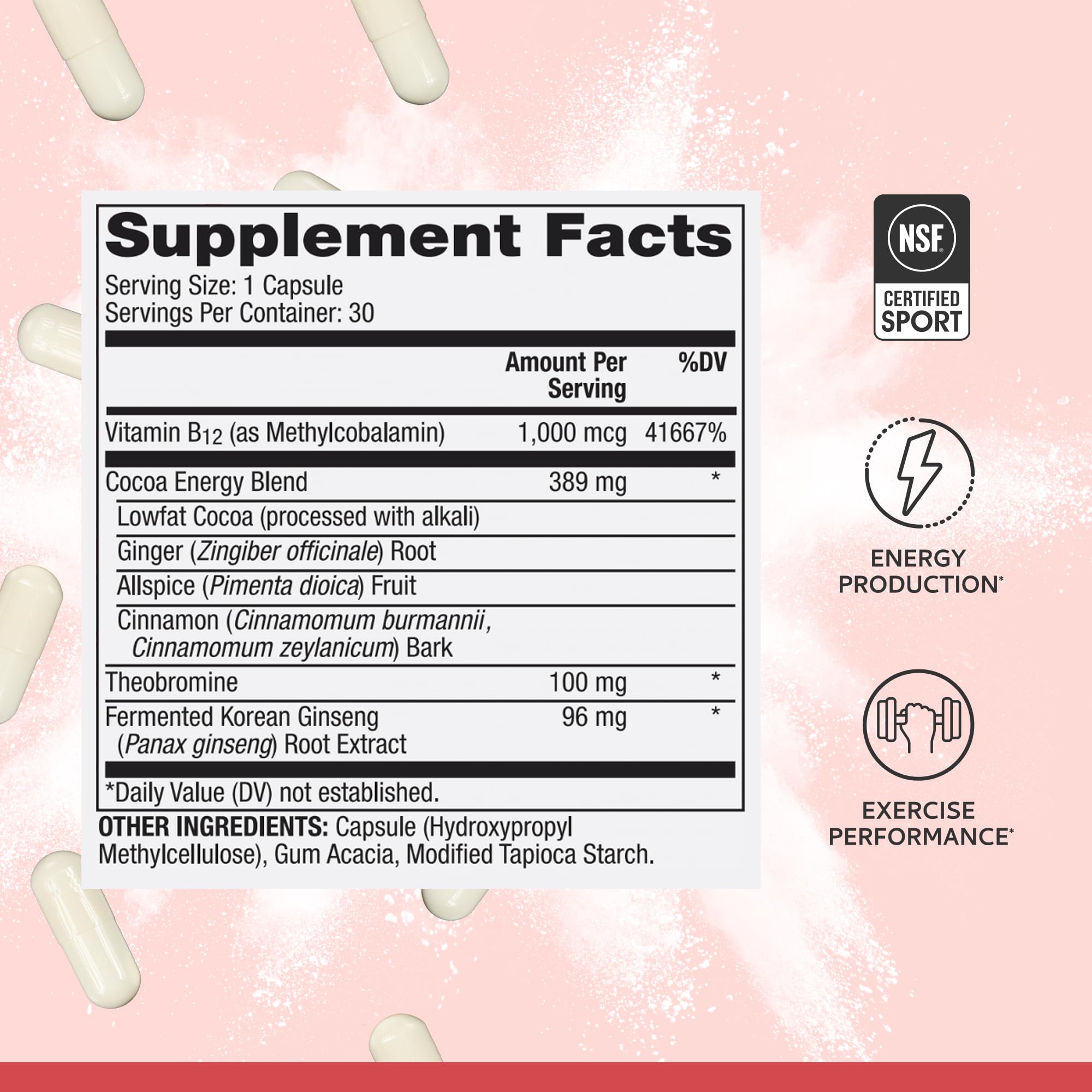 Dr. Mercola Pure Power Energy Boost label detail with NSF certification.