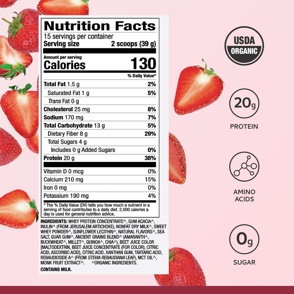 Dr. Mercola Pure Power Organic Whey measuring scoop included for precise serving sizes.