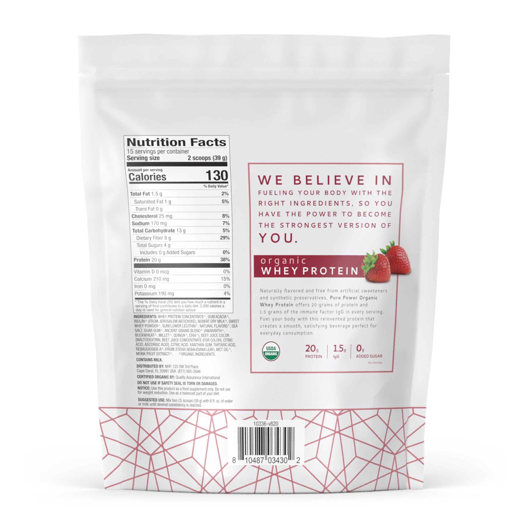 Dr. Mercola Pure Power Organic Whey powder tub highlights grass-fed whey and clean ingredients.