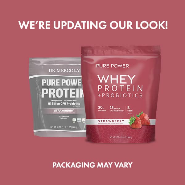 Dr. Mercola Pure Power Whey scoop pouring into glass