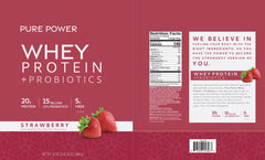 Dr. Mercola Pure Power Whey vanilla shake highlighting MCTs and fiber