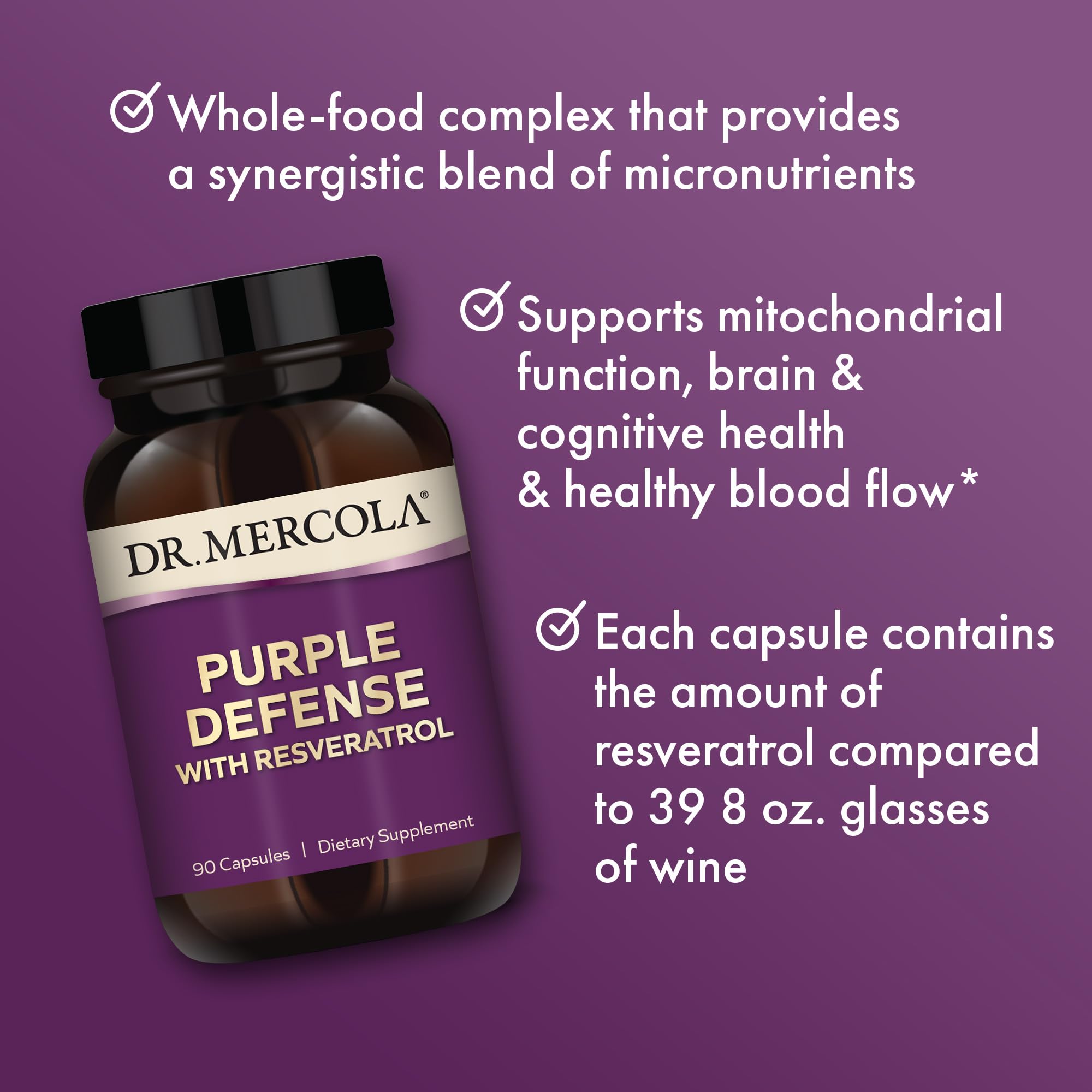 Dr. Mercola Purple Defense ingredients chart featuring grape seed and skin extracts.
