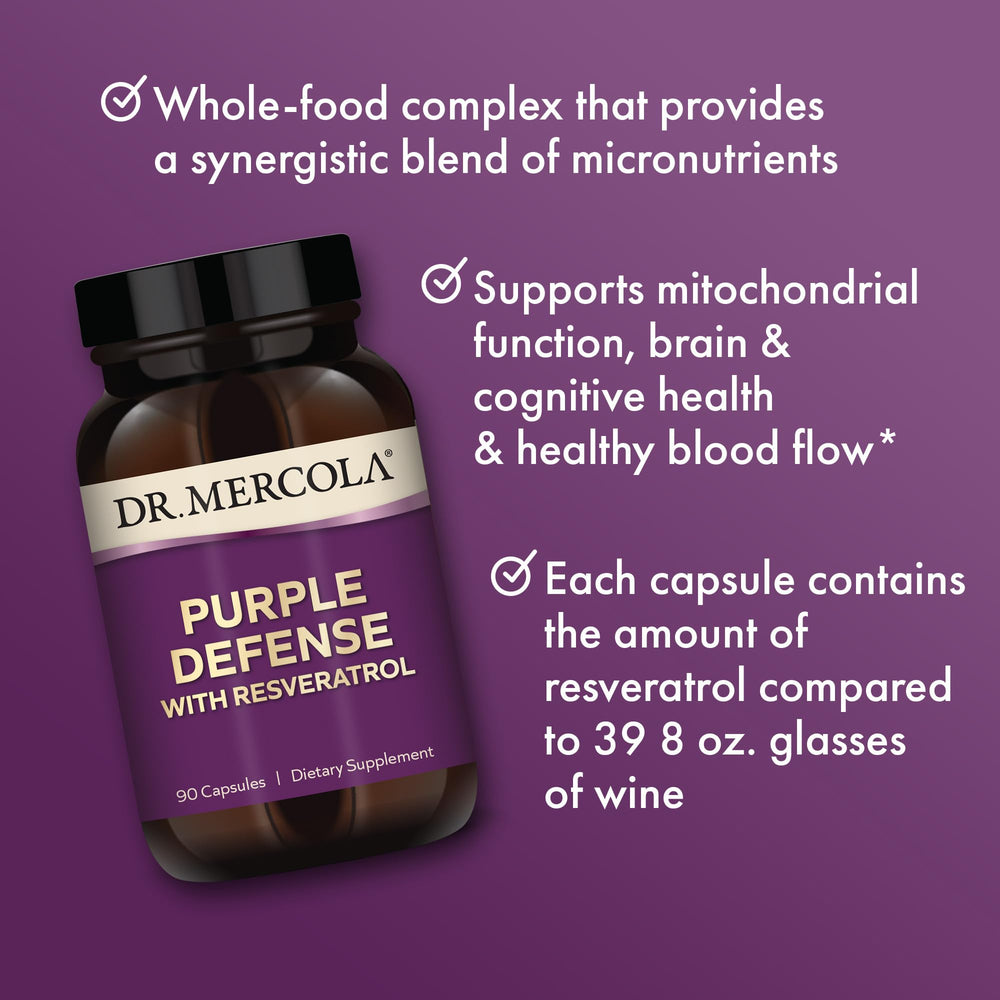 Dr. Mercola Purple Defense ingredients chart featuring grape seed and skin extracts.