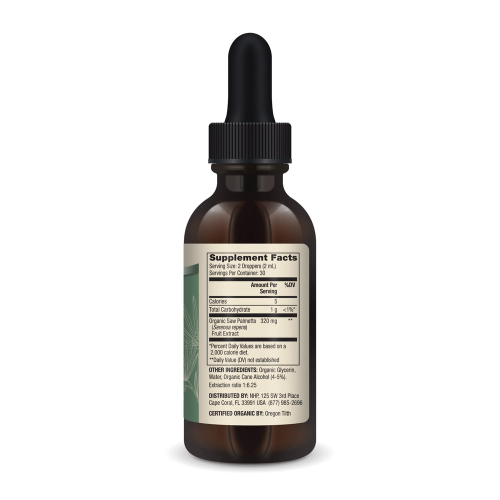 Pouring Dr. Mercola Saw Palmetto Liquid Drops for easy dosing
