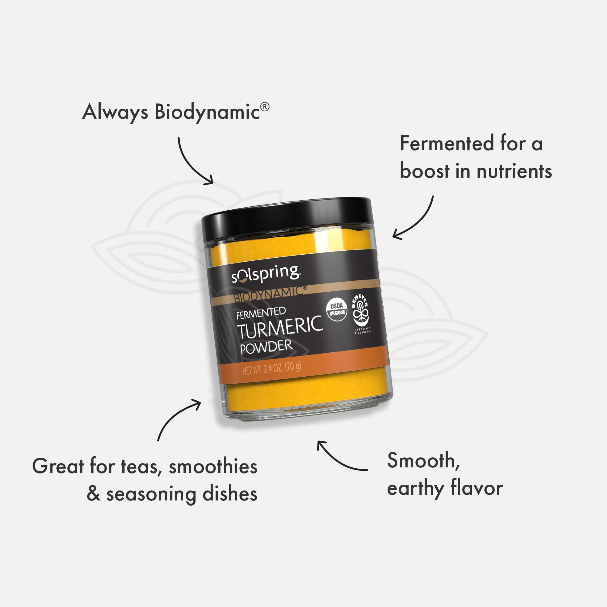 Dr. Mercola Solspring turmeric fermentation process illustration emphasizes enhanced fermentation benefits.