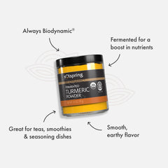 Dr. Mercola Solspring turmeric fermentation process illustration emphasizes enhanced fermentation benefits.