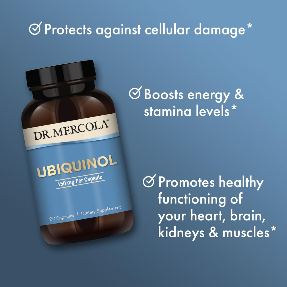 Dr. Mercola Ubiquinol fermentation process graphic indicating advanced production.