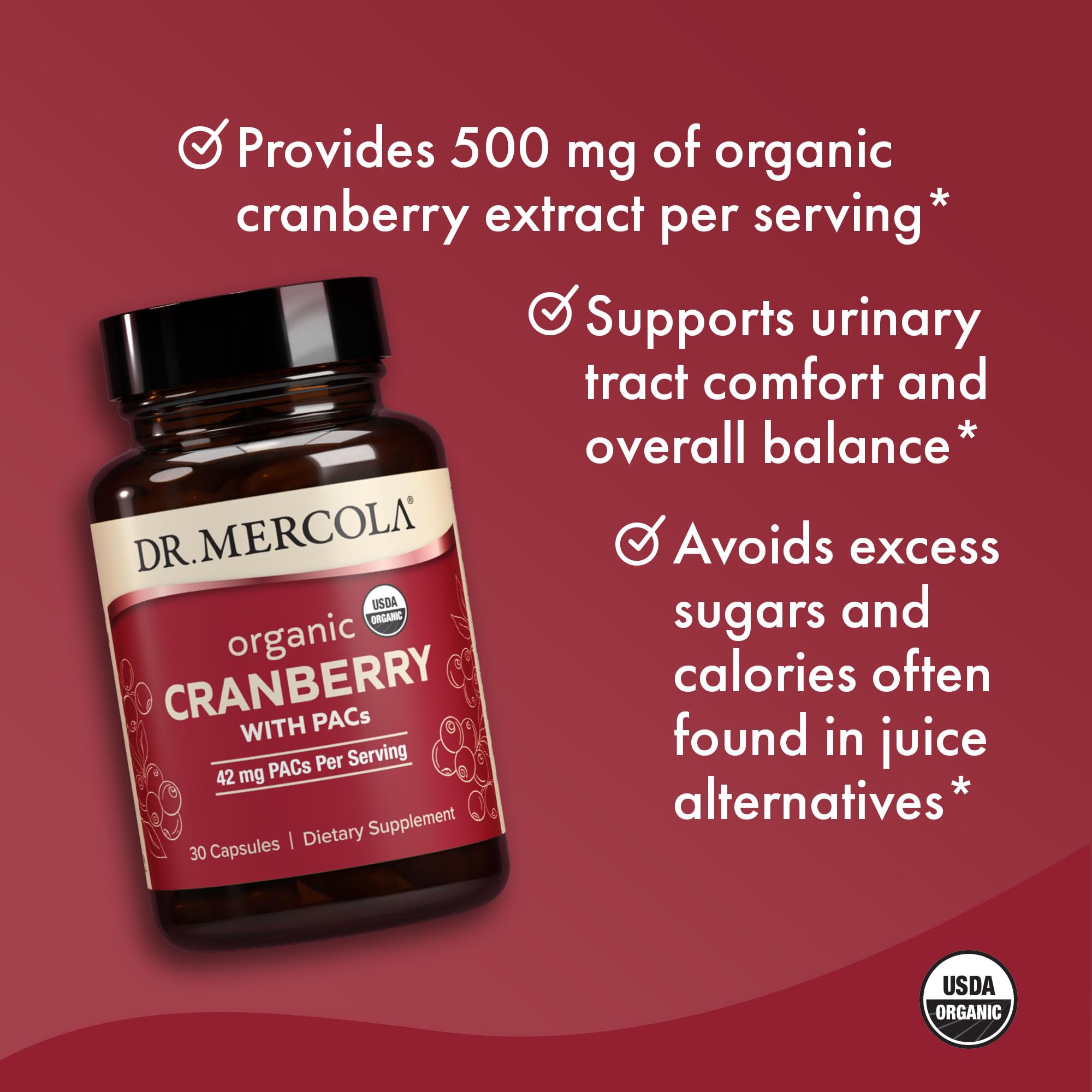 Dr. Mercola packaging features USDA Organic seal for quality assurance.