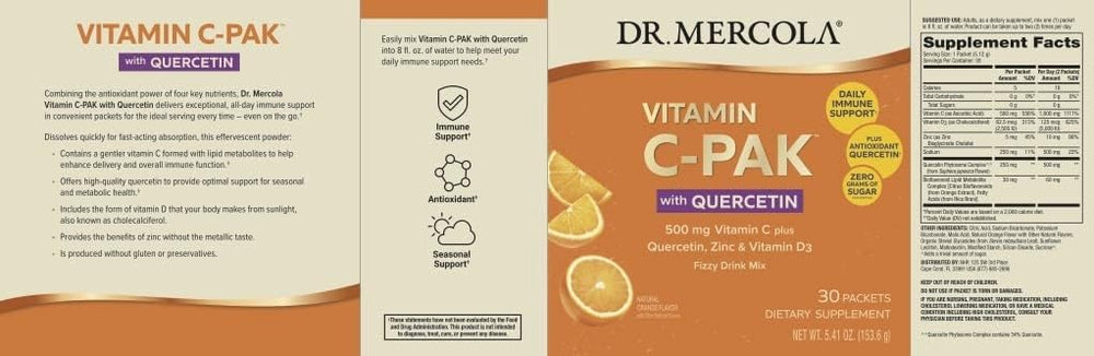 Dr. Mercola Vitamin C-PAK dissolving in water to create a zero sugar orange drink