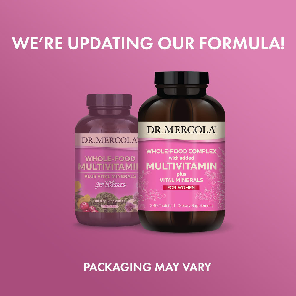 Dr. Mercola Whole-Food Complex for Women capsules close-up highlighting mineral blends.