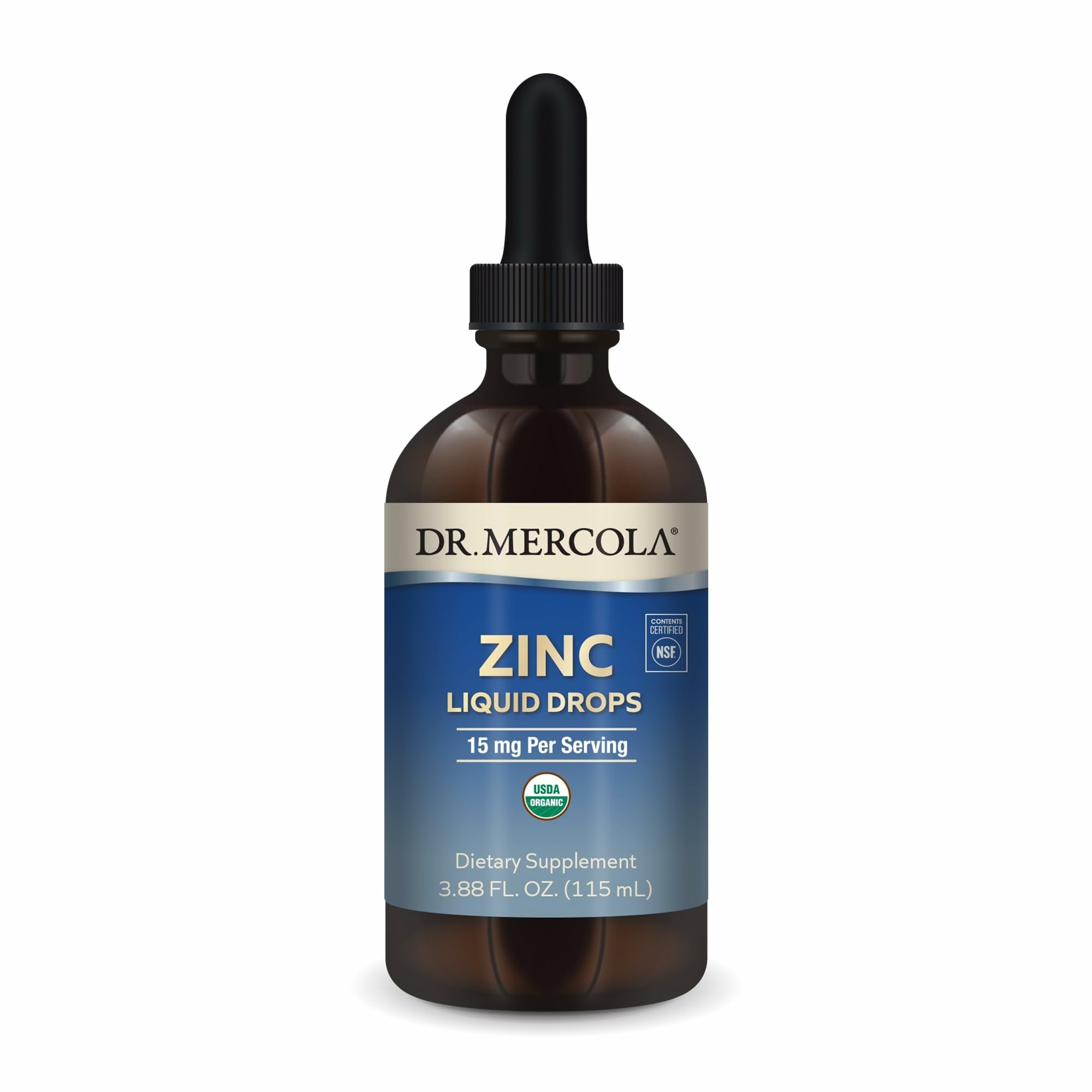 Dr. Mercola Zinc Liquid Drops bottle with organic seal for immune support