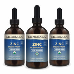 Dr. Mercola Zinc Liquid Drops bottle highlighting organic zinc for daily immune support.