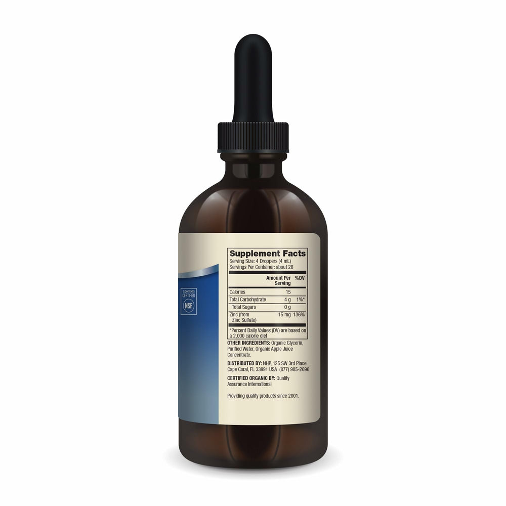 Dr. Mercola Zinc Liquid Drops label shows 15 mg per serving for daily zinc