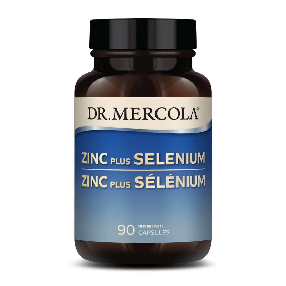 Dr. Mercola Zinc Plus Selenium bottle promoting immune and daily wellness.