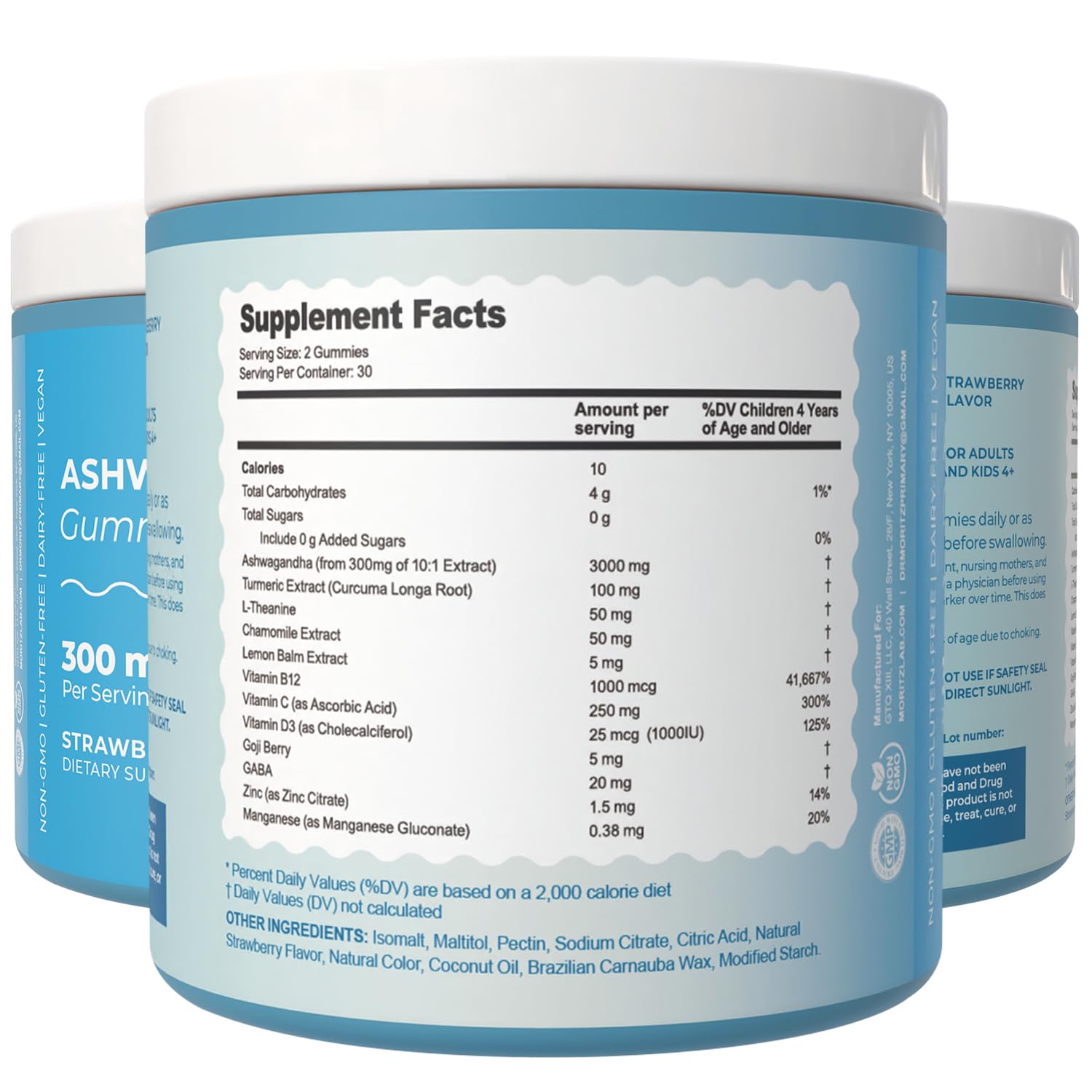 DR. MORITZ Ashwagandha Gummies 12-in-1 formula highlights balanced ingredients.