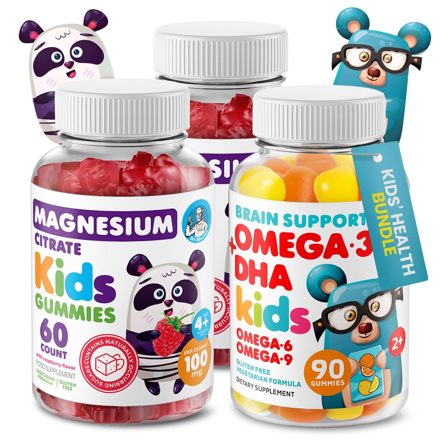 DR. MORITZ Calm Magnesium Gummies for Kids bottle promoting after-school unwinding.