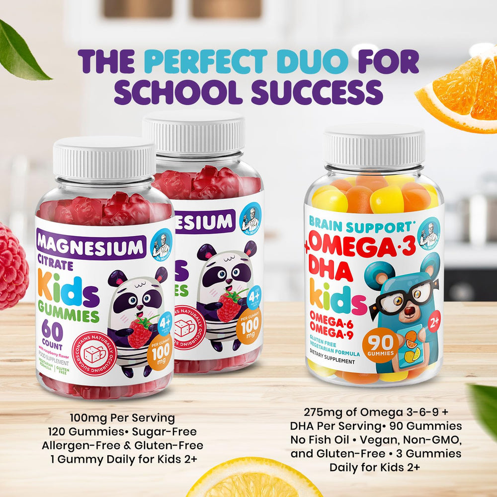 Close-up of DR. MORITZ magnesium gummies with raspberry flavor for kids.