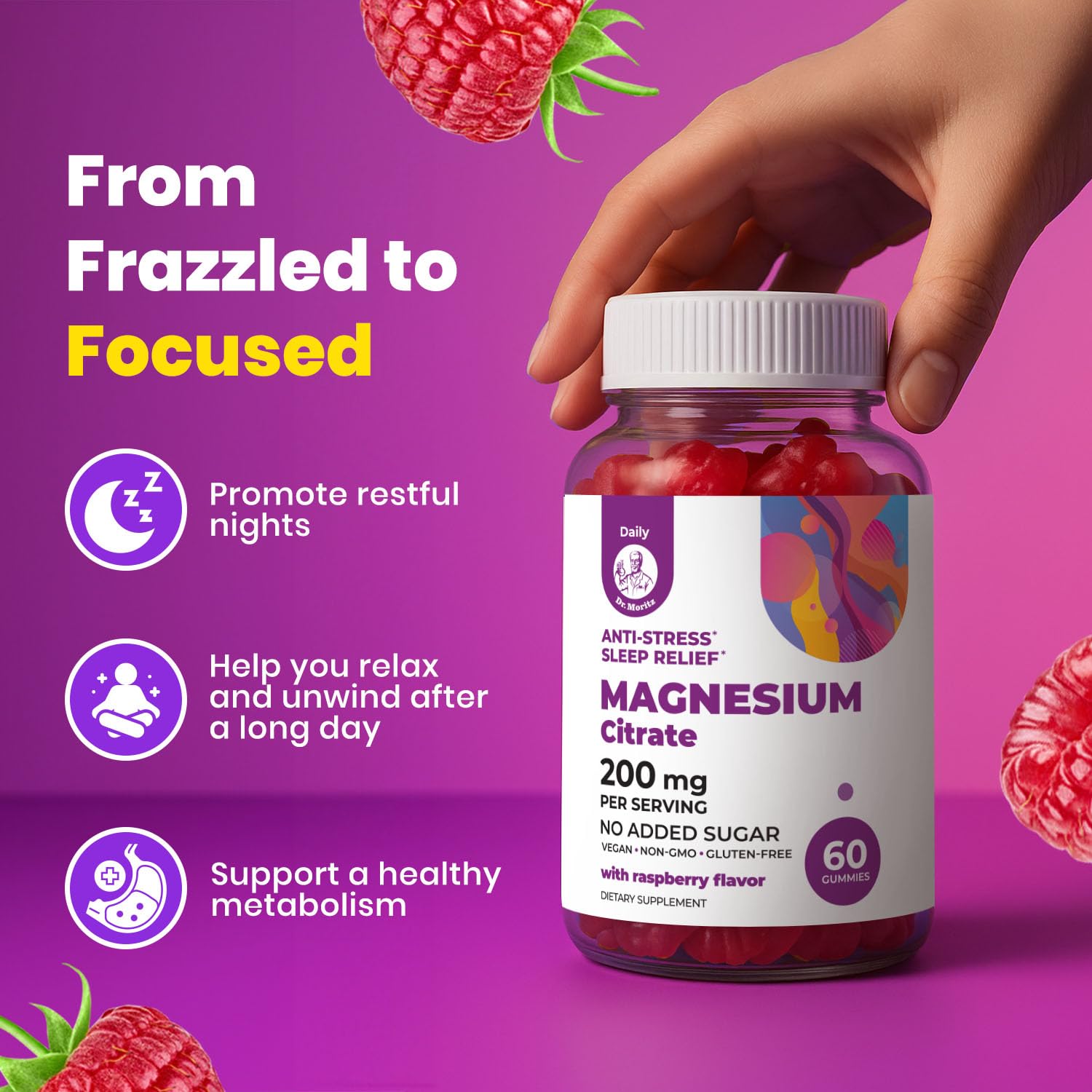 DR. MORITZ ingredients show non-GMO gluten-free vegetarian formulation