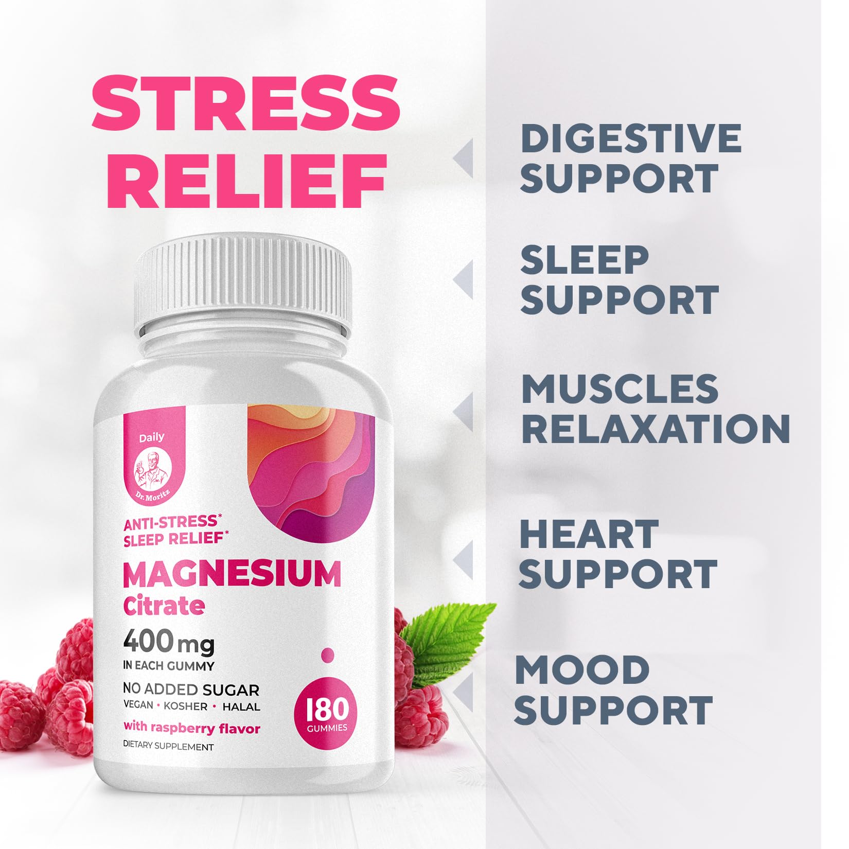 DR. MORITZ gummies suitable for adults and kids, promoting a calm routine.