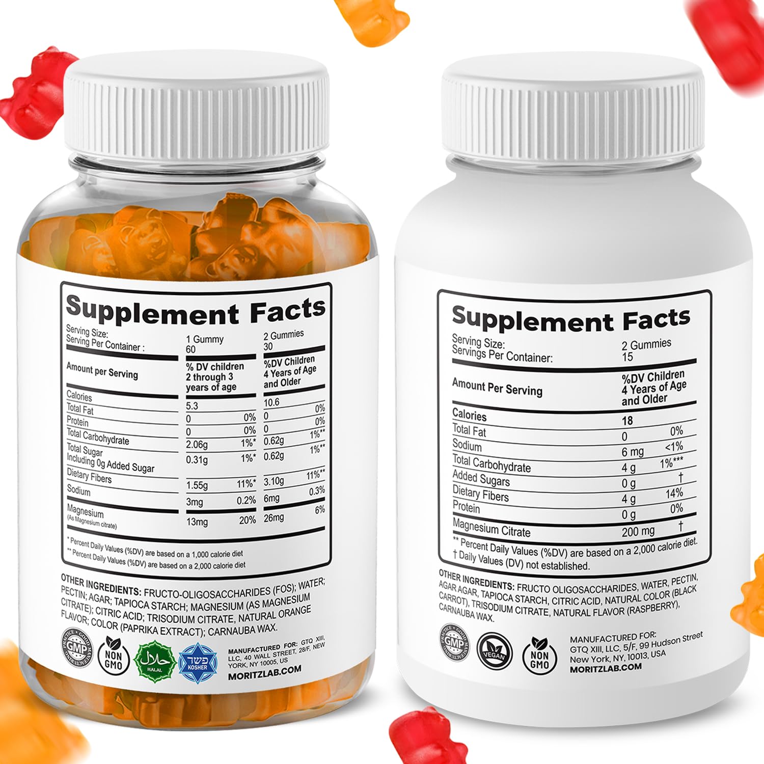 Closeup of DR. MORITZ Kids Gummies showing orange flavor and chew texture for kids.