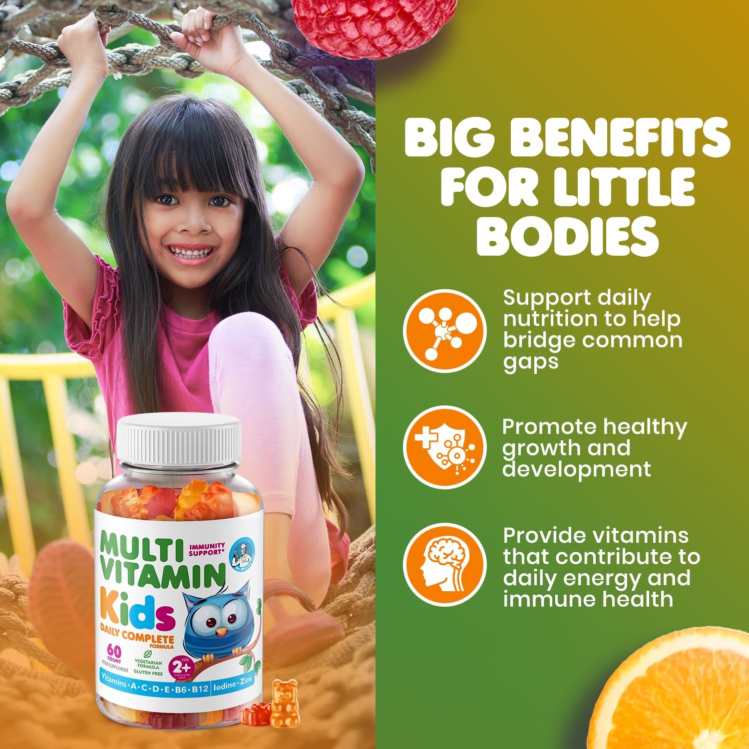 DR. MORITZ Kids Multivitamins gummy format appeals to kids with fruity flavors.