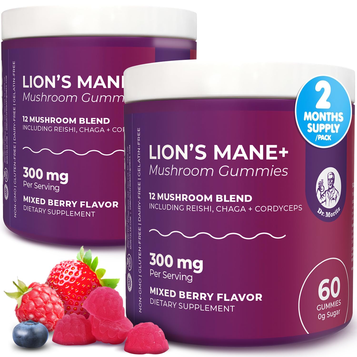 DR. MORITZ Lions Mane Gummies bottle for daily brain and immune support