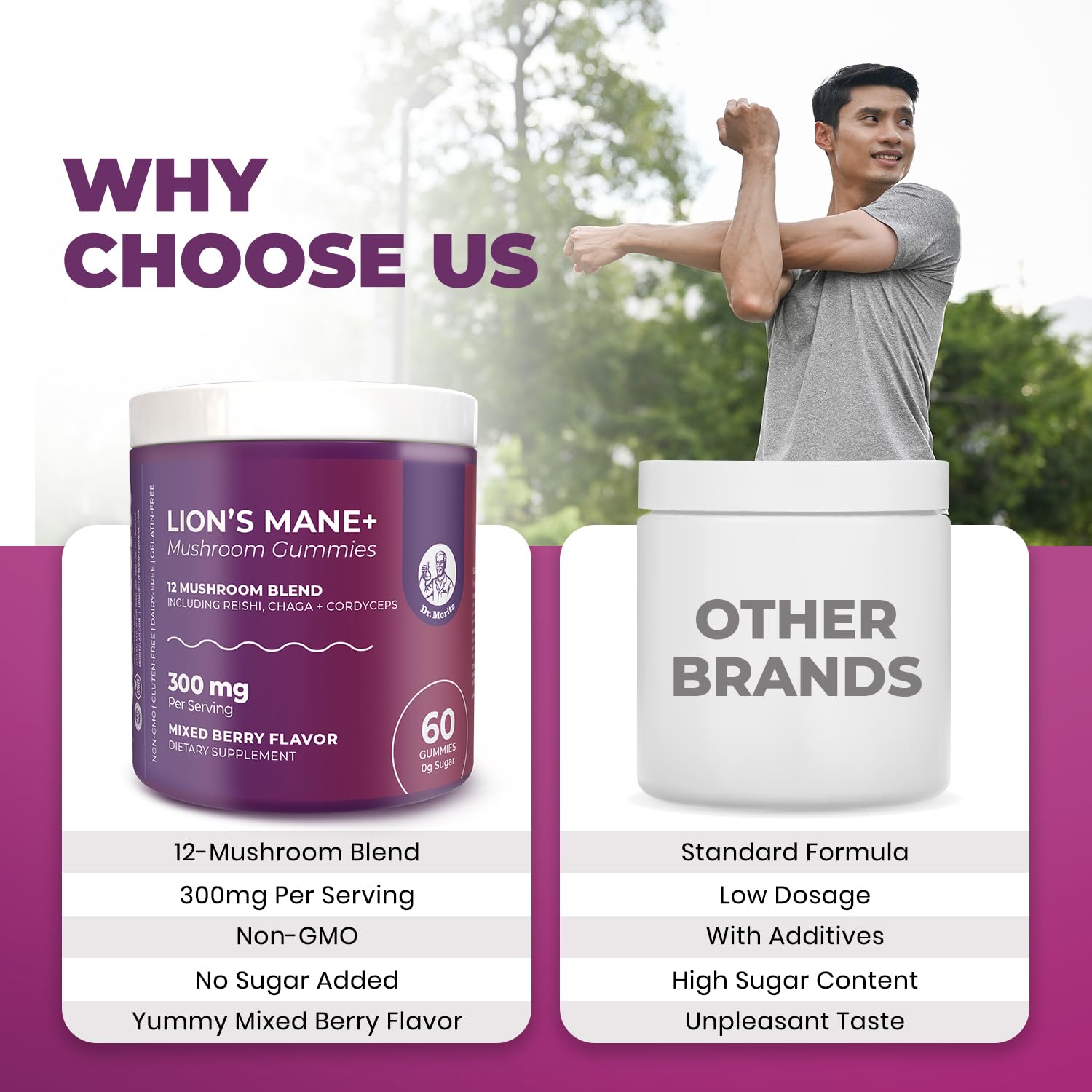 DR. MORITZ Lions Mane Gummies 12-mushroom blend boosts vitality